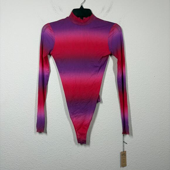 Only Hearts Size Small Ombre Tulle Mock Neck Bodysuit Poppy Long Sleeves - Picture 1 of 11